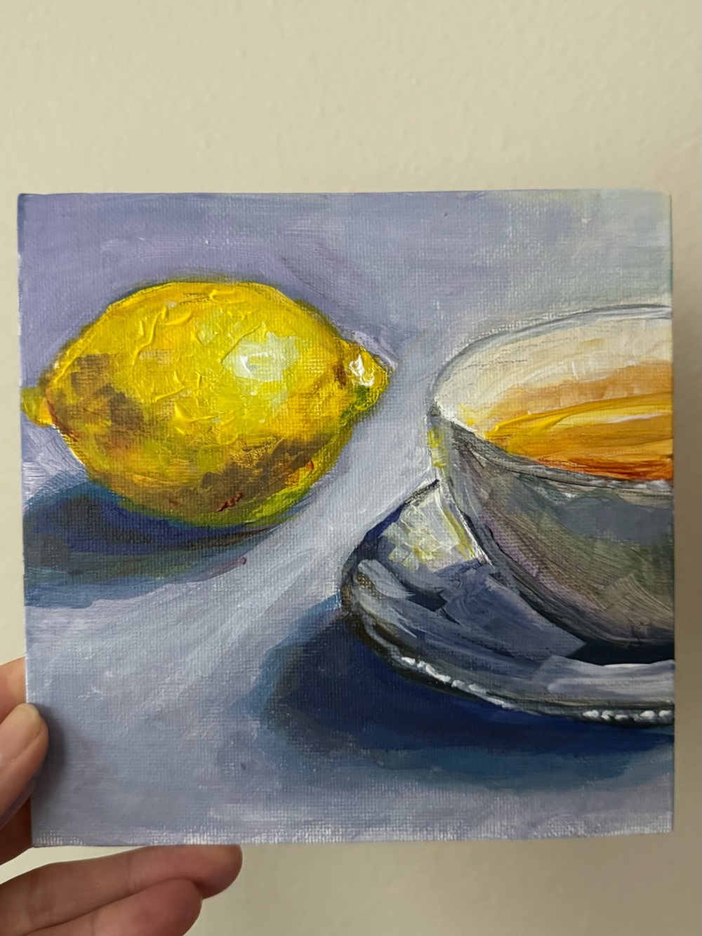 Hand-Painted Lemon and Teacup Canvas Art - Yellow Still Life